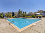 Thumbnail 6 of 20 - A swimming pool surrounded by a concrete patio and residential houses.