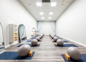 Thumbnail 24 of 35 - A room with exercise balls on mats.