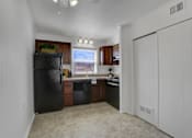 Thumbnail 24 of 26 - Apartments in Williamsport | Woodland Park |a kitchen with a black refrigerator freezer next to a window