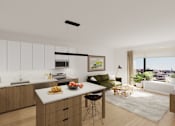Thumbnail 59 of 67 - Apartments in Lancaster | a rendering of a kitchen and living room in an apartment