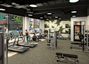 Thumbnail 61 of 67 - Apartments in Lancaster | a rendering of a gym with cardio machines and other exercise equipment