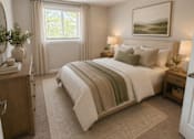 Thumbnail 41 of 48 - A bedroom with a large bed and a painting on the wall.