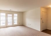 Thumbnail 14 of 20 - A room with a carpeted floor and a door on the right side.