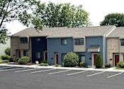 Thumbnail 3 of 48 - Apartment building with a parking lot in front.