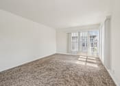 Thumbnail 23 of 40 - A room with a carpeted floor and a door.