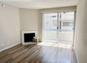 Thumbnail 33 of 45 - an empty living room with a fireplace and a sliding glass door