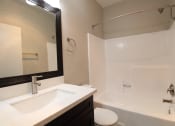 Thumbnail 28 of 45 - a bathroom with a sink and a toilet and a bath tub