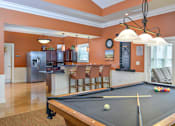Thumbnail 15 of 23 - A pool table with a ball and cue stick on it.