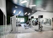 Thumbnail 17 of 18 - A gym with a variety of equipment including treadmills, weights, and exercise machines.