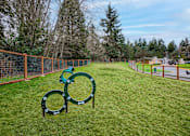 Thumbnail 10 of 18 - A playground with a green slide and orange fencing.