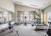 Thumbnail 6 of 19 - a gym with cardio machines and weights on the floor and windows