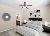 Thumbnail 19 of 50 - a bedroom with a bed and a ceiling fan at The Dorset, Kansas City, Missouri