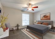 Thumbnail 7 of 20 - a bedroom with a bed and a ceiling fan