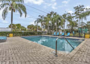 Thumbnail 22 of 29 - a swimming pool with blue chairs and palm trees