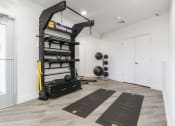 Thumbnail 26 of 29 - a home gym with weights and equipment in a white room