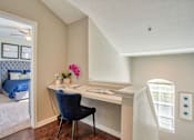 Thumbnail 7 of 21 - A room with a desk and a chair.