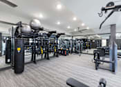 Thumbnail 20 of 25 - A gym with a variety of equipment including a leg press machine.
