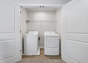 Thumbnail 21 of 37 - A laundry room with a washer and dryer.