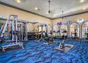 Thumbnail 14 of 25 - A gym with a variety of equipment including treadmills, weights, and exercise machines.
