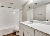 Thumbnail 13 of 16 - the preserve at ballantyne commons apartment bathroom with tub sink and toilet