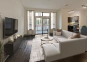 Thumbnail 9 of 33 - a living room with a white couch and a television