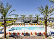 Thumbnail 17 of 21 - A pool surrounded by palm trees and lounge chairs.