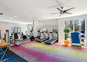 Thumbnail 5 of 31 - A gym with a variety of equipment including treadmills, weights, and exercise balls.