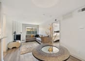 Thumbnail 1 of 34 - a living room with rainbow colored ceilings and a round table