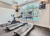 Thumbnail 34 of 37 - A home gym with treadmills and elliptical machines.