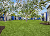 Thumbnail 55 of 62 - a courtyard with green grass and trees in front of apartment buildings