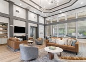 Thumbnail 18 of 32 - a living room with couches and chairs and a tv