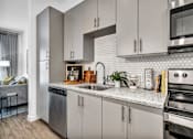 Thumbnail 2 of 33 - Gray kitchen style with stainless steel appliances