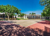 Thumbnail 17 of 20 - a tennis court with trees and a building in the background