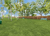 Thumbnail 31 of 34 - A green lawn with trees and a bench.