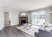 Thumbnail 13 of 27 - a living room with a fireplace and a sliding glass door