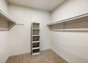 Thumbnail 18 of 20 - a spacious walk in closet with shelves and a mirrored closet door