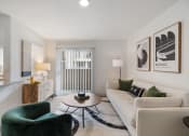 Thumbnail 14 of 37 - a living room with a white couch and green chairs