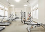 Thumbnail 34 of 41 - a gym with cardio equipment and weights on the floor