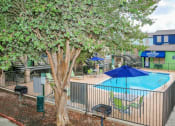 Thumbnail 31 of 36 - a swimming pool and a tree in front of a fence
