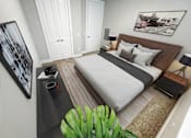 Thumbnail 18 of 30 - a bedroom with a bed and a table and a tv