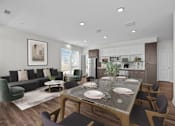 Thumbnail 10 of 42 - A modern dining room with a glass table and chairs.