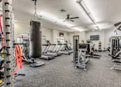 Thumbnail 26 of 28 - A well-equipped gym with a variety of exercise machines and a punching bag.