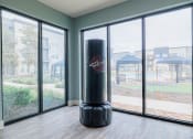 Thumbnail 12 of 29 - a room with a large punching bag in front of some windows