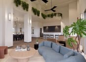 Thumbnail 11 of 19 - a rendering of a living room with a blue couch