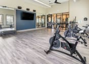 Thumbnail 14 of 23 - a gym with cardio equipment and a flat screen tv