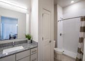 Thumbnail 22 of 45 - a bathroom with a sink and a toilet and a shower