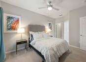 Thumbnail 19 of 67 - a bedroom with a bed and a ceiling fan