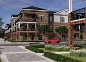Thumbnail 20 of 37 - a rendering of an apartment building with a red car on the street