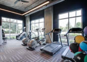 Thumbnail 12 of 17 - a gym with cardio equipment and large windows