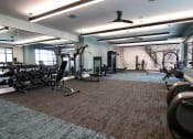 Thumbnail 6 of 23 - a gym with weights and other exercise equipment in a room with a large window